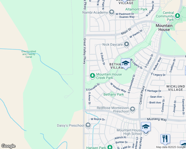 map of restaurants, bars, coffee shops, grocery stores, and more near 687 West Las Brisas Drive in Mountain House