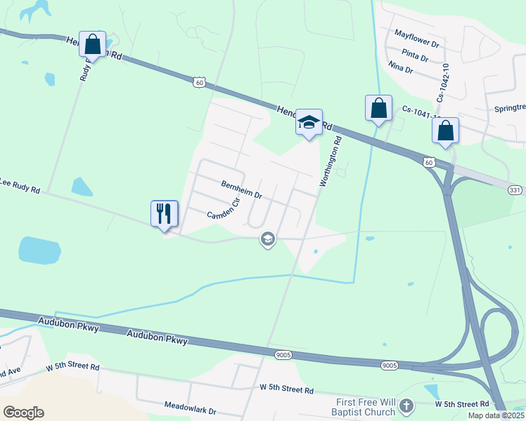 map of restaurants, bars, coffee shops, grocery stores, and more near 514 Manchester Loop in Owensboro
