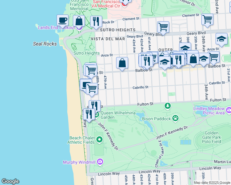 map of restaurants, bars, coffee shops, grocery stores, and more near 818 46th Avenue in San Francisco