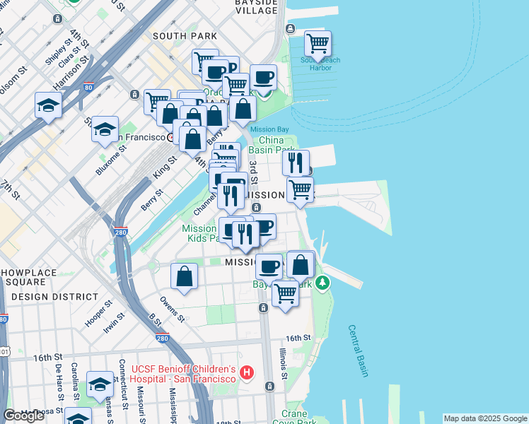 map of restaurants, bars, coffee shops, grocery stores, and more near in San Francisco