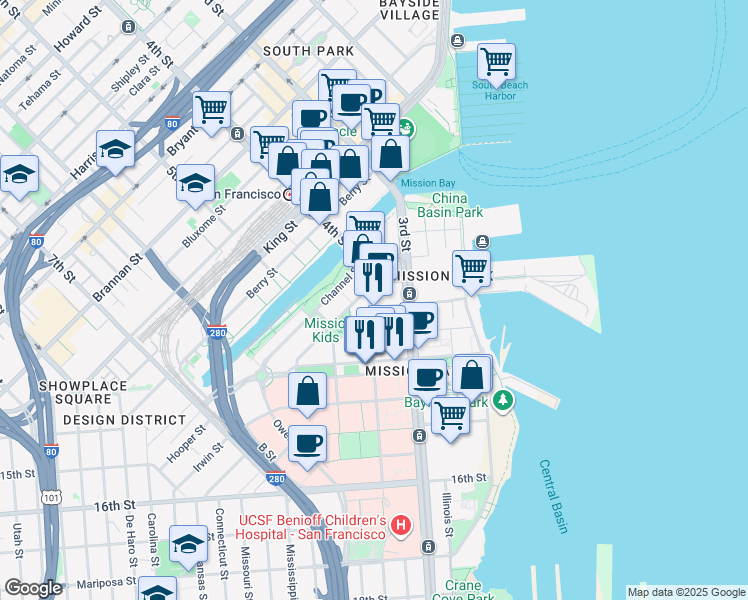 map of restaurants, bars, coffee shops, grocery stores, and more near 1155 4th Street in San Francisco