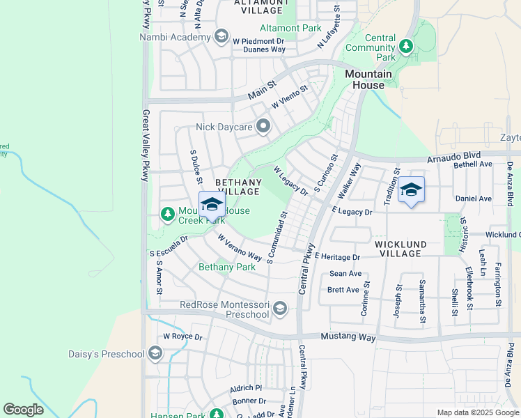 map of restaurants, bars, coffee shops, grocery stores, and more near 570 Escuela Drive in Mountain House