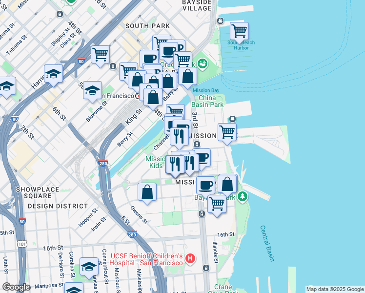 map of restaurants, bars, coffee shops, grocery stores, and more near 1155 4th Street in San Francisco