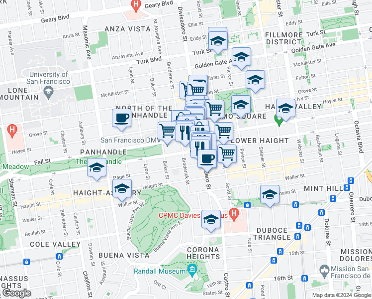 map of restaurants, bars, coffee shops, grocery stores, and more near 302 Broderick Street in San Francisco