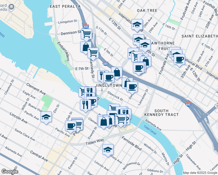 map of restaurants, bars, coffee shops, grocery stores, and more near 422 29th Avenue in Oakland