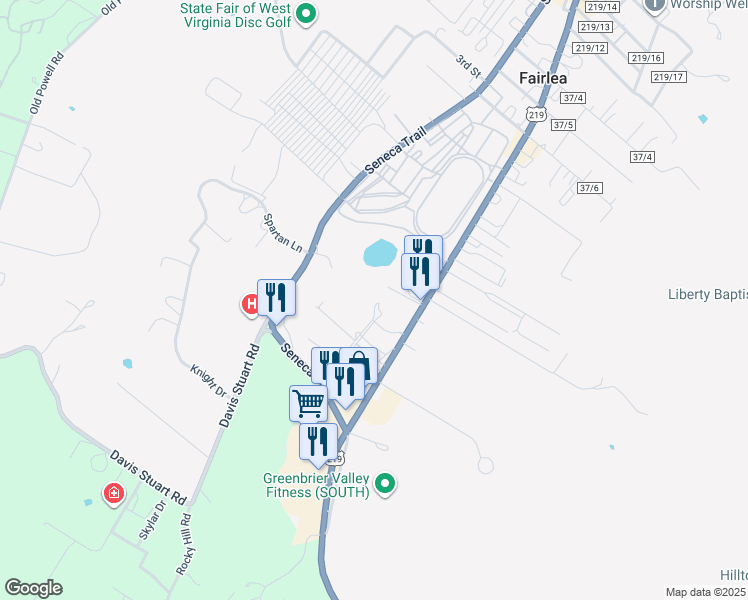 map of restaurants, bars, coffee shops, grocery stores, and more near 331 Sunset Drive in Ronceverte