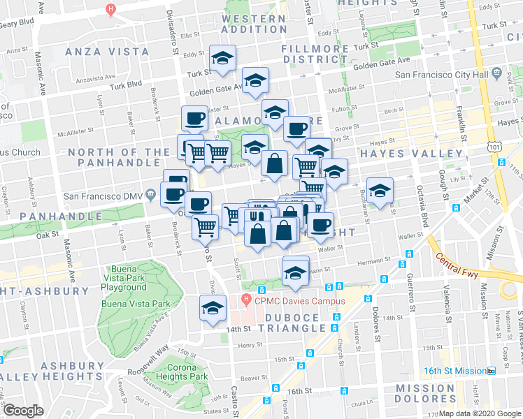 map of restaurants, bars, coffee shops, grocery stores, and more near in San Francisco