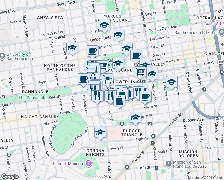 map of restaurants, bars, coffee shops, grocery stores, and more near in San Francisco