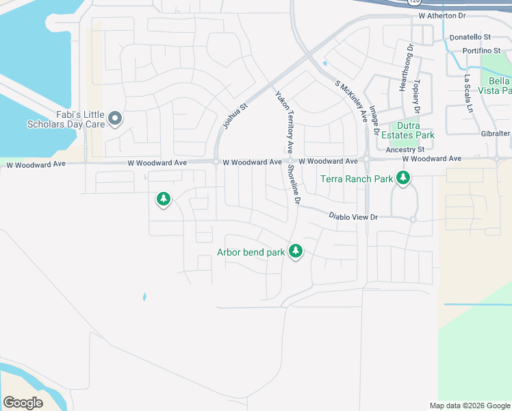 map of restaurants, bars, coffee shops, grocery stores, and more near 2950 East Woodward Avenue in Manteca