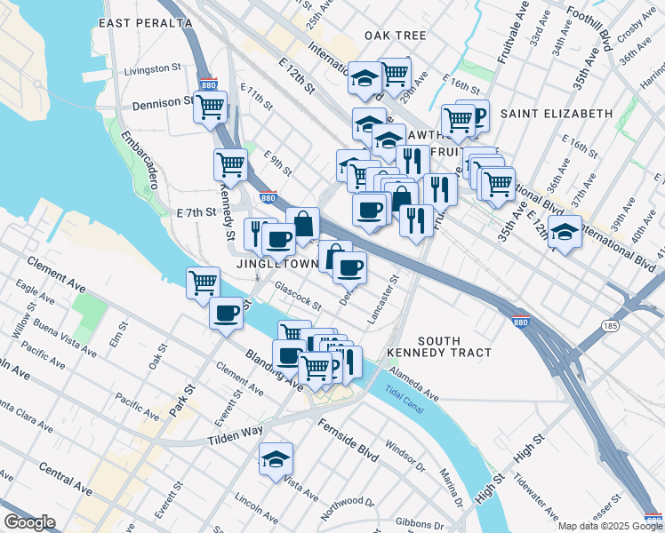 map of restaurants, bars, coffee shops, grocery stores, and more near 2928 Chapman Street in Oakland