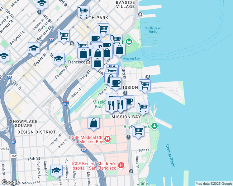 map of restaurants, bars, coffee shops, grocery stores, and more near 1155 4th Street in San Francisco