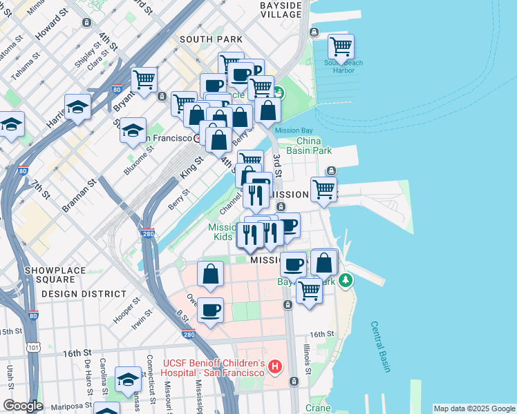 map of restaurants, bars, coffee shops, grocery stores, and more near 1155 4th Street in San Francisco