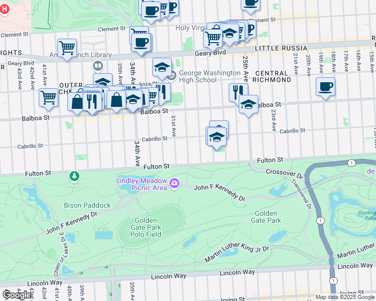 map of restaurants, bars, coffee shops, grocery stores, and more near 863 30th Avenue in San Francisco