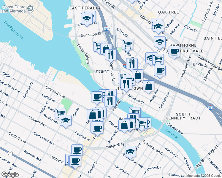 map of restaurants, bars, coffee shops, grocery stores, and more near 333 Kennedy St in Oakland