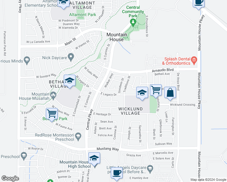 map of restaurants, bars, coffee shops, grocery stores, and more near 92 Thomas Avenue in Tracy