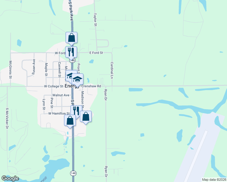 map of restaurants, bars, coffee shops, grocery stores, and more near 500 East College Street in Energy