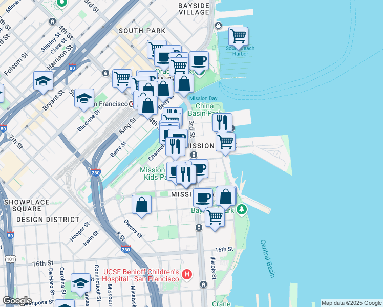 map of restaurants, bars, coffee shops, grocery stores, and more near in San Francisco