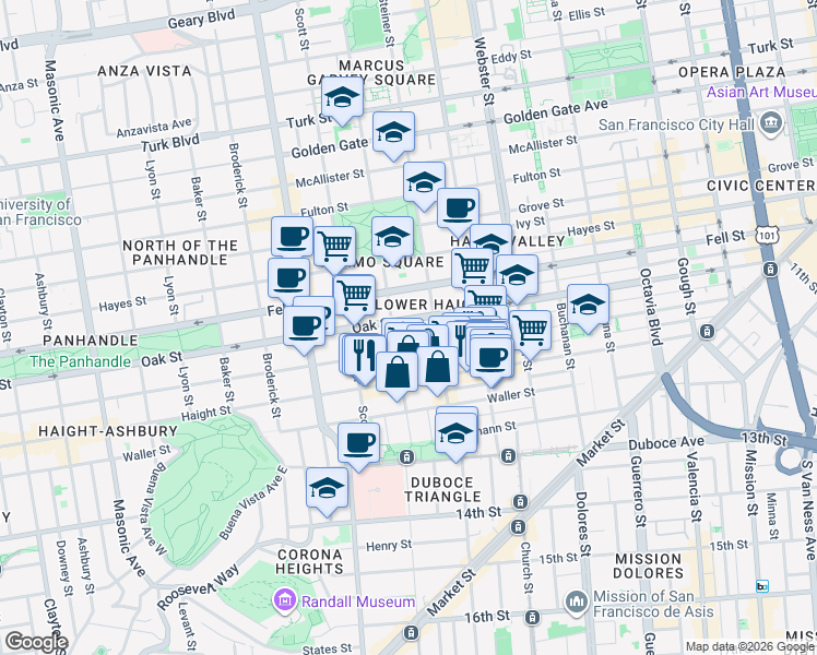 map of restaurants, bars, coffee shops, grocery stores, and more near in San Francisco