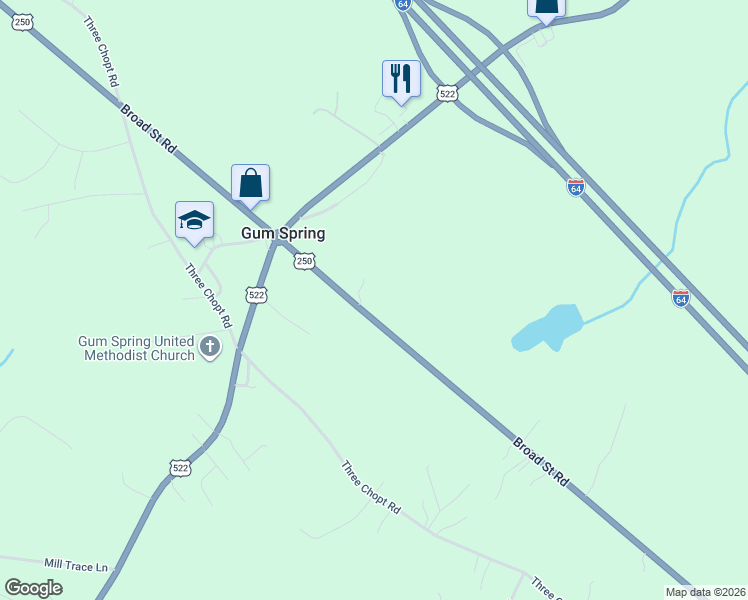 map of restaurants, bars, coffee shops, grocery stores, and more near 3174 Broad Street Road in Gum Spring