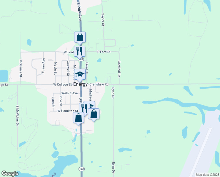 map of restaurants, bars, coffee shops, grocery stores, and more near 105 Ryan Drive in Carterville