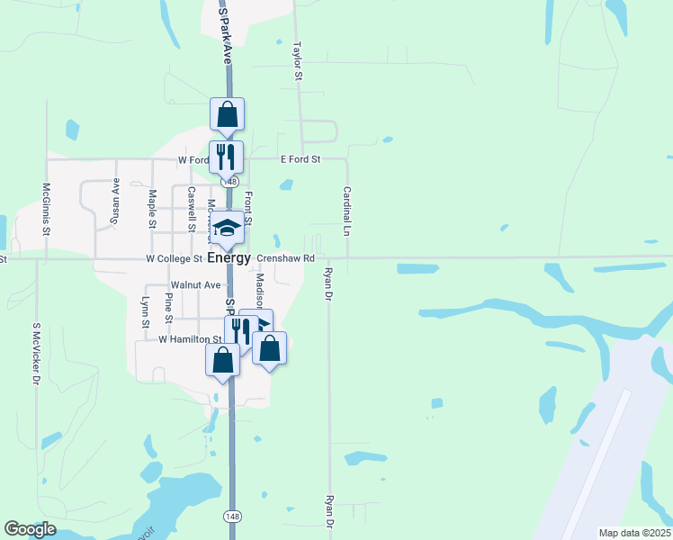 map of restaurants, bars, coffee shops, grocery stores, and more near 105 Ryan Drive in Carterville