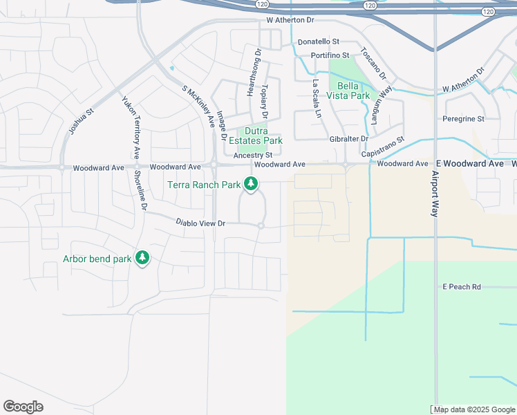 map of restaurants, bars, coffee shops, grocery stores, and more near 2038 Galleria Drive in Manteca