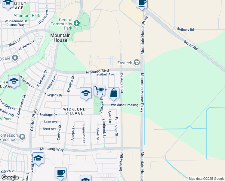 map of restaurants, bars, coffee shops, grocery stores, and more near 451 Hatheway Street in Tracy