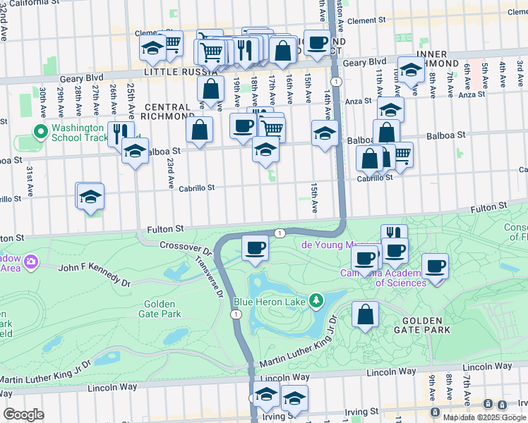 map of restaurants, bars, coffee shops, grocery stores, and more near 770-2 18th Avenue in San Francisco