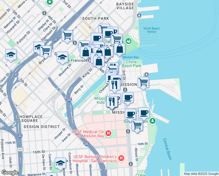 map of restaurants, bars, coffee shops, grocery stores, and more near 690 Long Bridge Street in San Francisco