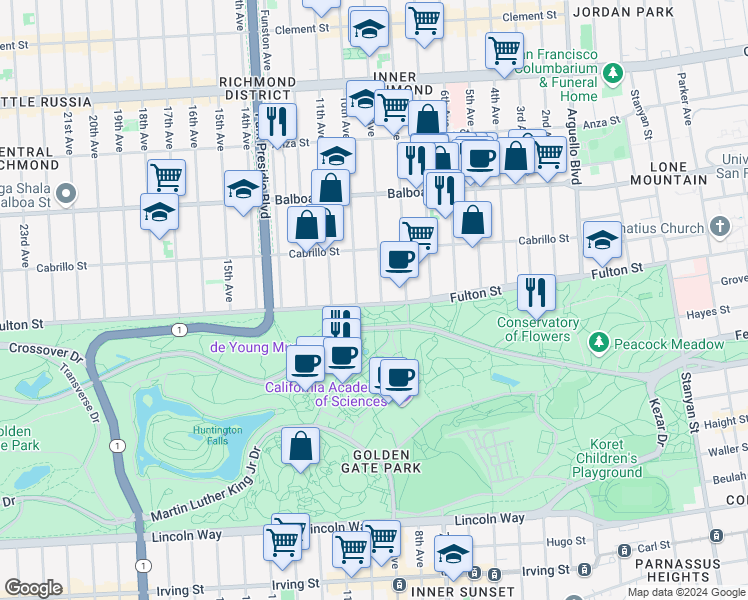 map of restaurants, bars, coffee shops, grocery stores, and more near in San Francisco