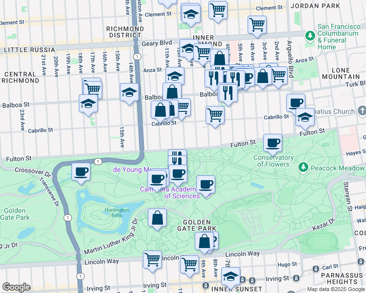 map of restaurants, bars, coffee shops, grocery stores, and more near in San Francisco