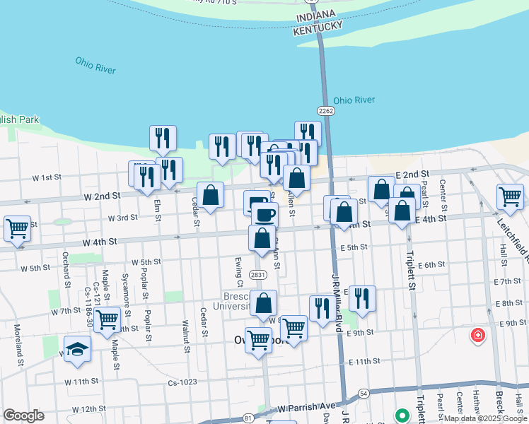 map of restaurants, bars, coffee shops, grocery stores, and more near 324 Saint Ann Street in Owensboro