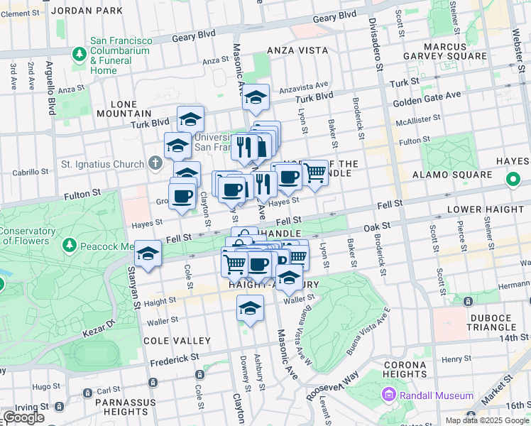map of restaurants, bars, coffee shops, grocery stores, and more near in San Francisco