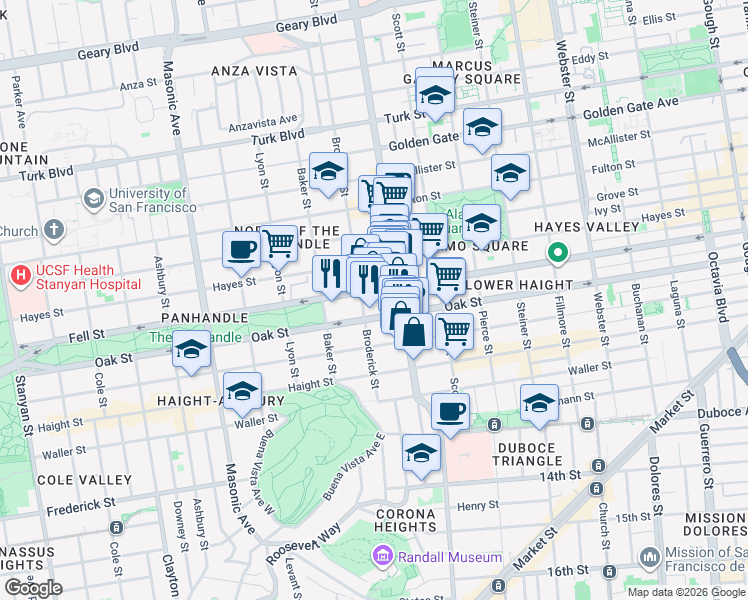 map of restaurants, bars, coffee shops, grocery stores, and more near in San Francisco