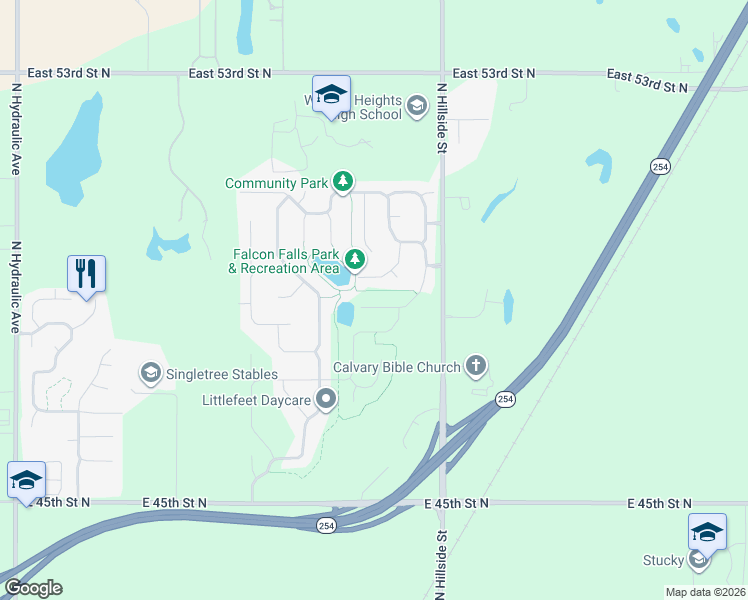map of restaurants, bars, coffee shops, grocery stores, and more near 2913 Lanners Circle in Wichita