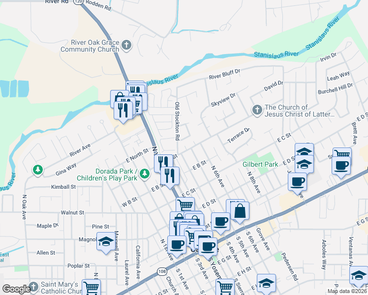 map of restaurants, bars, coffee shops, grocery stores, and more near 604 North 4th Avenue in Oakdale