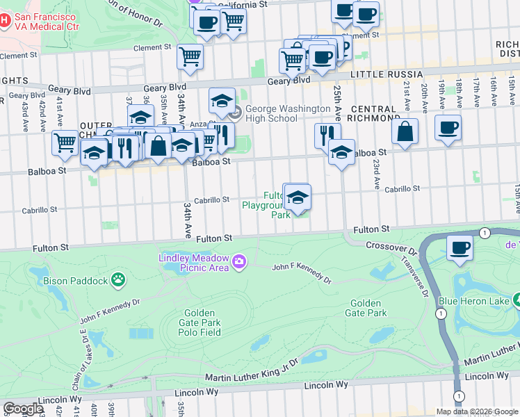 map of restaurants, bars, coffee shops, grocery stores, and more near 863 30th Avenue in San Francisco