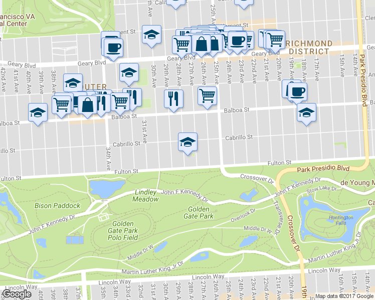 map of restaurants, bars, coffee shops, grocery stores, and more near in San Francisco