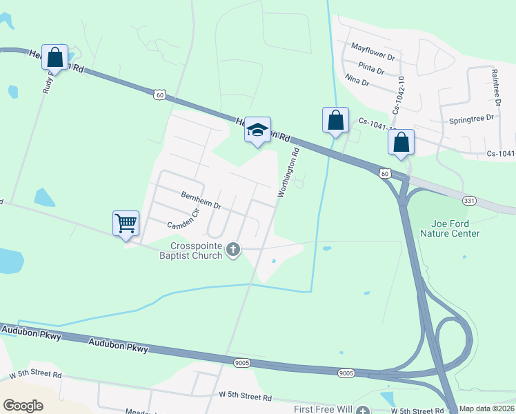 map of restaurants, bars, coffee shops, grocery stores, and more near 501 Graystone Drive in Owensboro