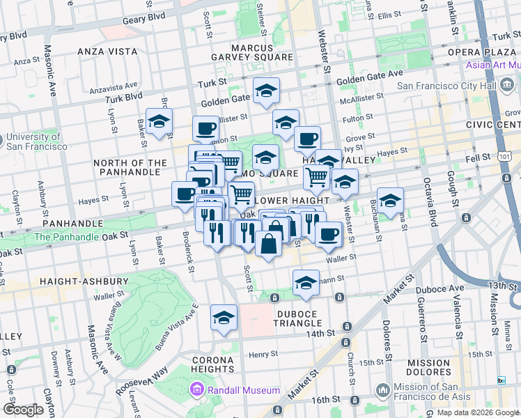 map of restaurants, bars, coffee shops, grocery stores, and more near in San Francisco