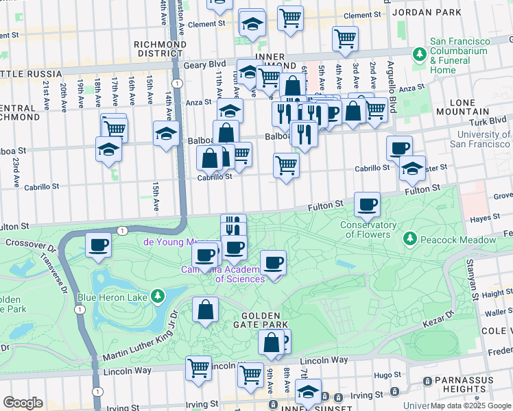map of restaurants, bars, coffee shops, grocery stores, and more near in San Francisco