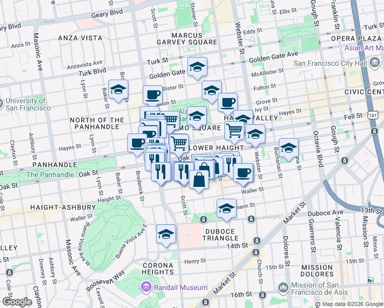 map of restaurants, bars, coffee shops, grocery stores, and more near in San Francisco