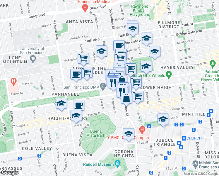 map of restaurants, bars, coffee shops, grocery stores, and more near in San Francisco