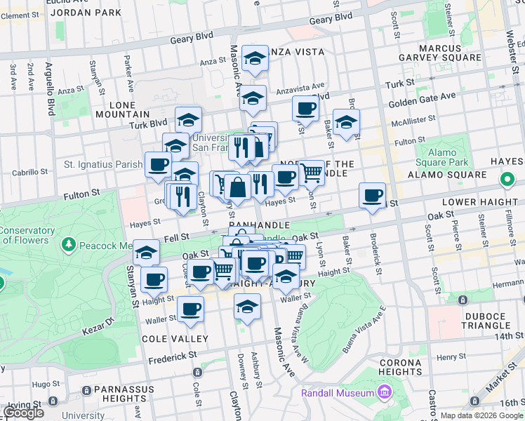 map of restaurants, bars, coffee shops, grocery stores, and more near in San Francisco