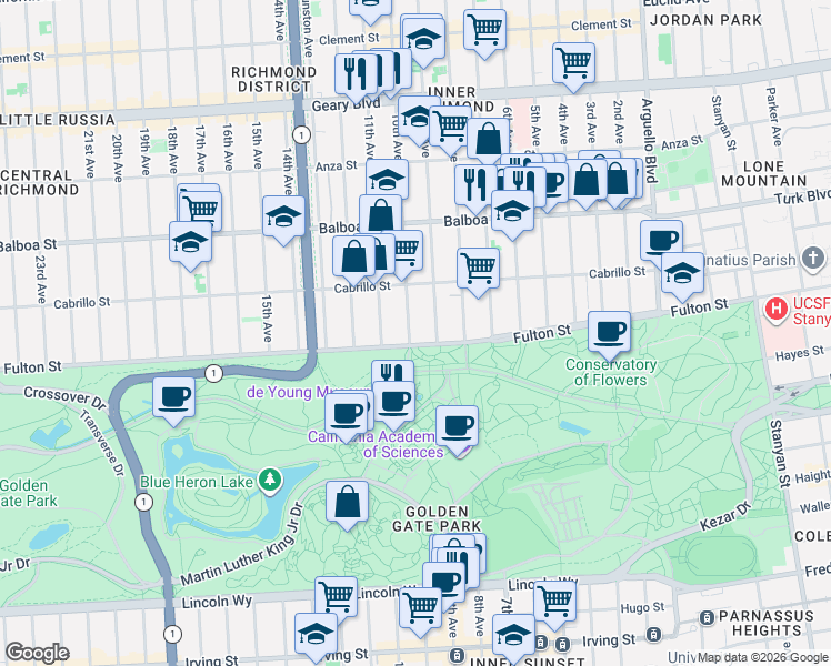 map of restaurants, bars, coffee shops, grocery stores, and more near in San Francisco