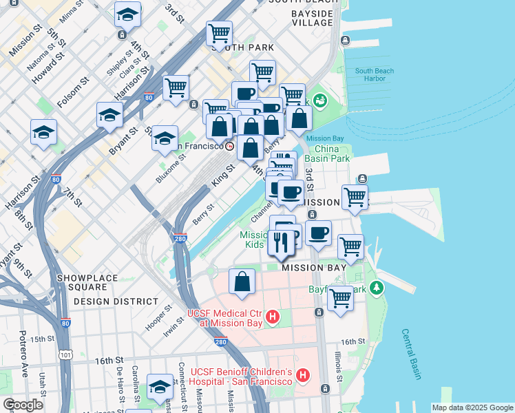 map of restaurants, bars, coffee shops, grocery stores, and more near 690 Long Bridge Street in San Francisco