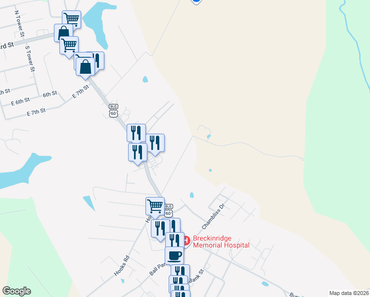 map of restaurants, bars, coffee shops, grocery stores, and more near 101 Fred Phillips Road in Harned