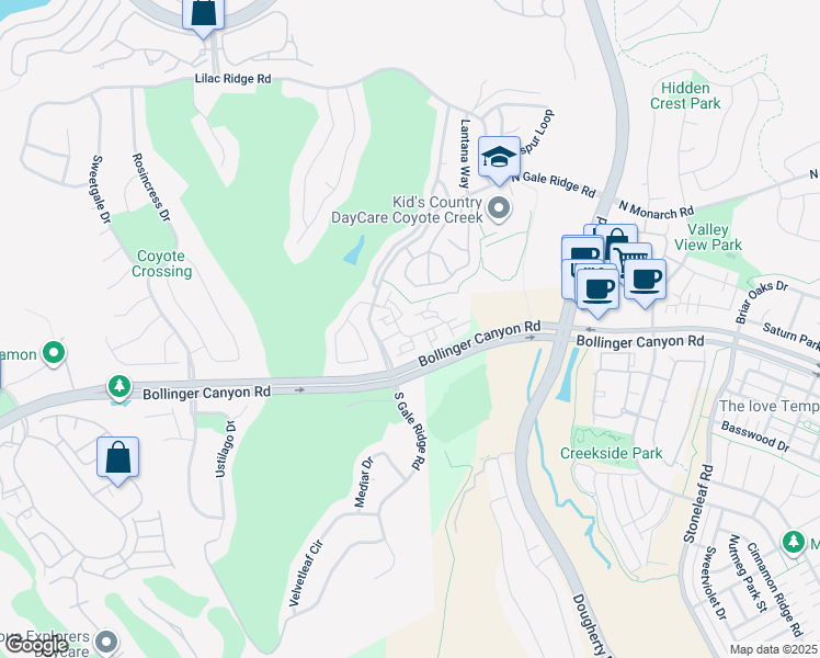 map of restaurants, bars, coffee shops, grocery stores, and more near 500 Copperset Road in San Ramon