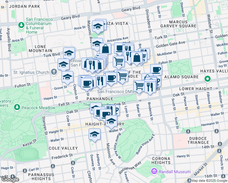 map of restaurants, bars, coffee shops, grocery stores, and more near in San Francisco