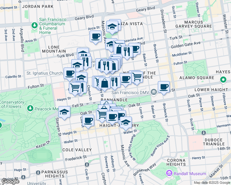map of restaurants, bars, coffee shops, grocery stores, and more near in San Francisco